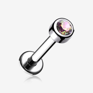 Implant Grade Titanium Internally Threaded Bezel Set Gem Ball Top Labret-Vitrail Medium